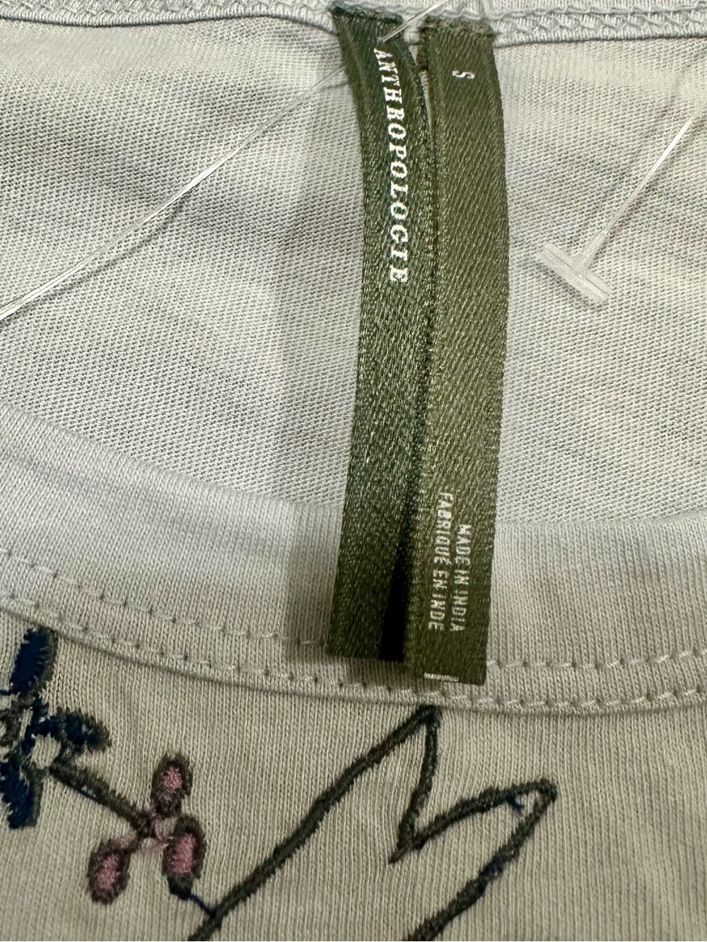 NWOT By Anthropologie Embroidered Baby Tee in Light Blue, Women’s Size S - Picture 8 of 13